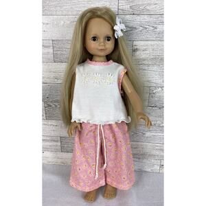 Vintage Gotz Puppe Doll 17” Blonde Hair Brown Eyes Daisy Pink Pajamas